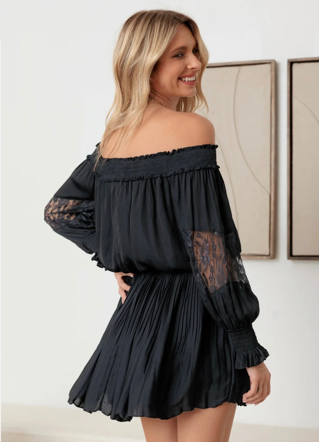 Kimberly Off-Shoulder Lace Sleeve Romper
