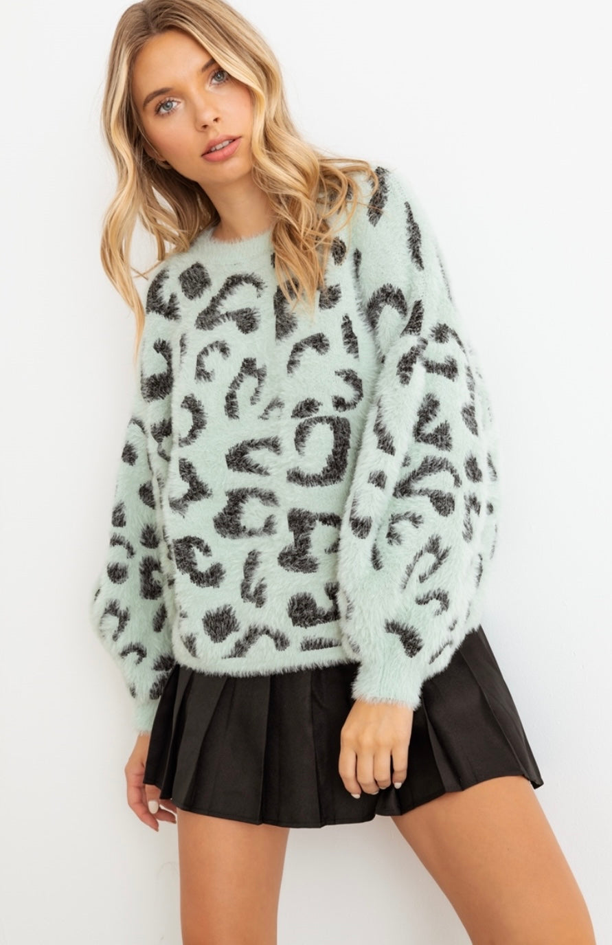 Misty Mint Leopard Sweater