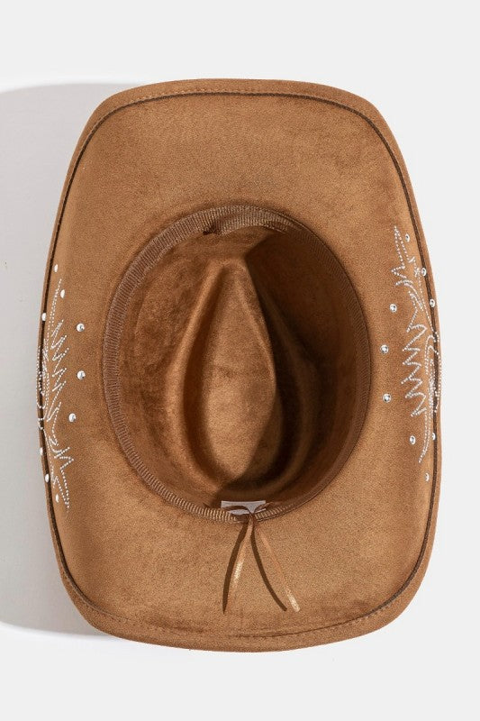 Ella Brown Studded Strap Rhinestone Detail Cowboy Hat