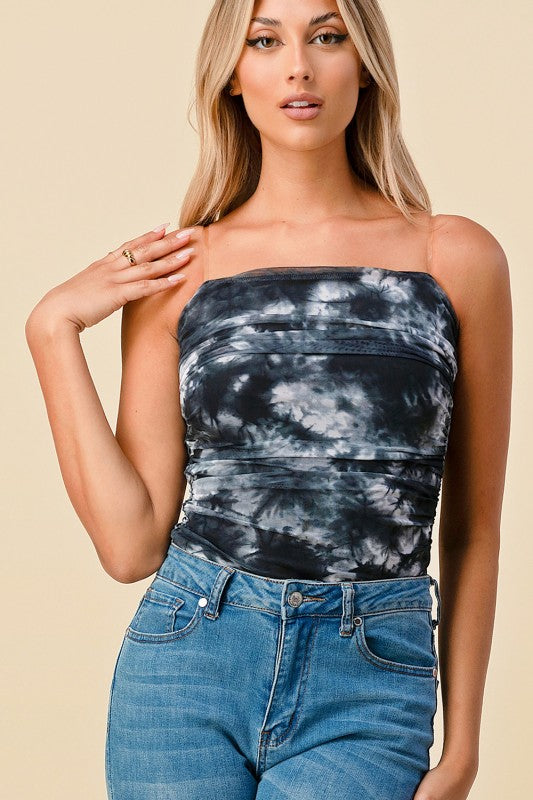 Emma Black and White Tie Dye Strapless Bodysuit