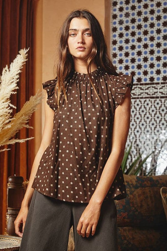 Cecilia Brown Ruffle Blouse Top