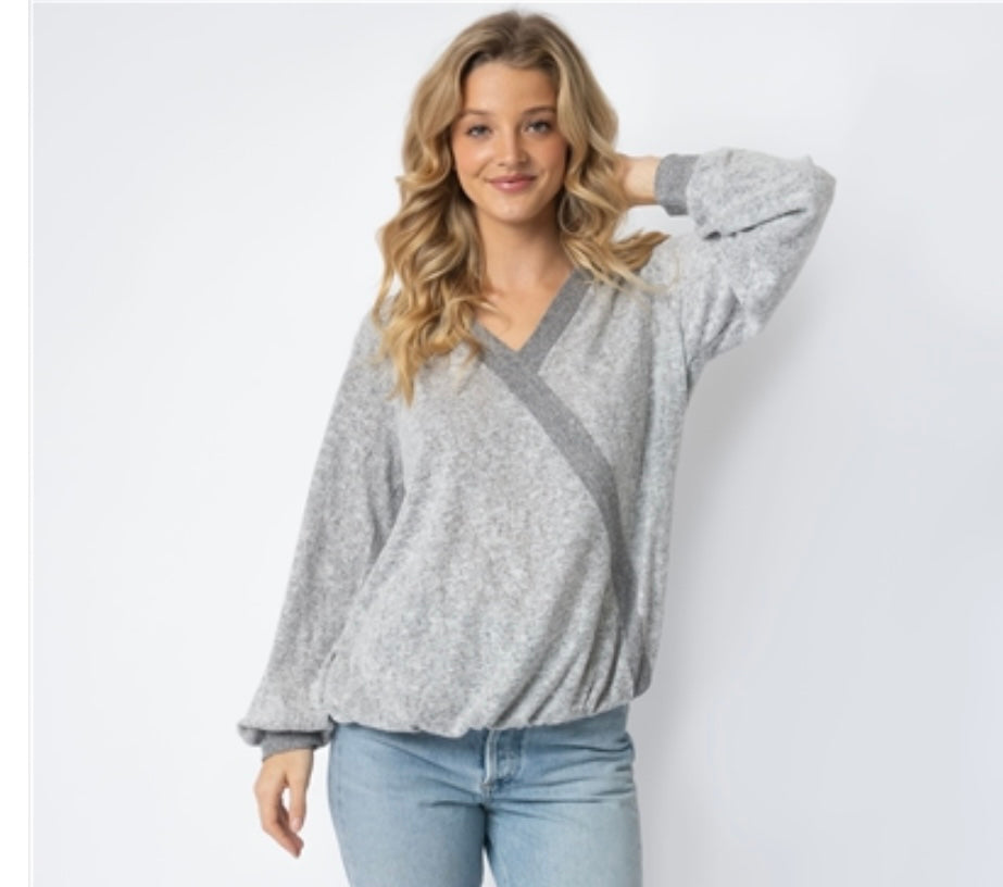 Gracie Heather Grey Contrasting Top