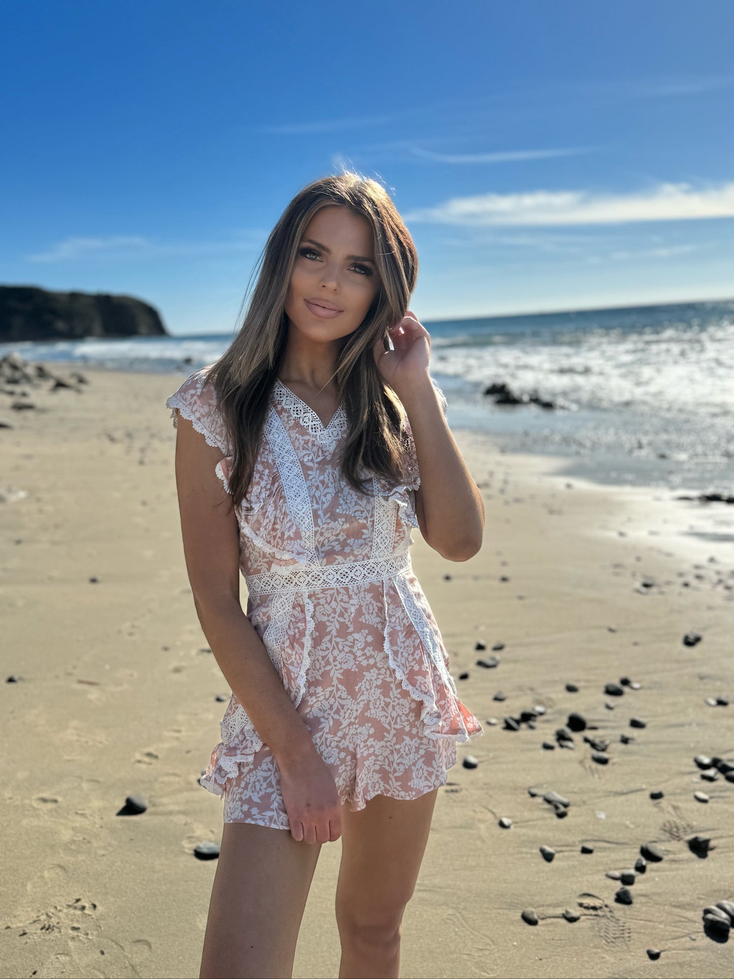 Reese Ruffled Lace Trim Romper