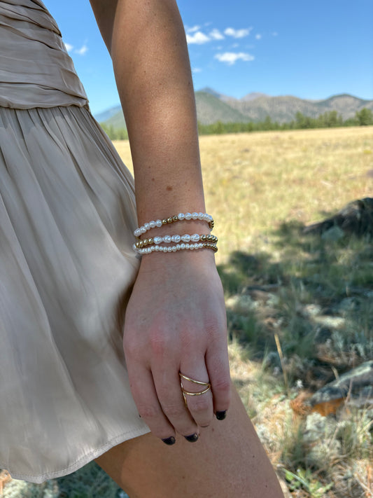 Eva White and Gold Stackable Bracelet Set