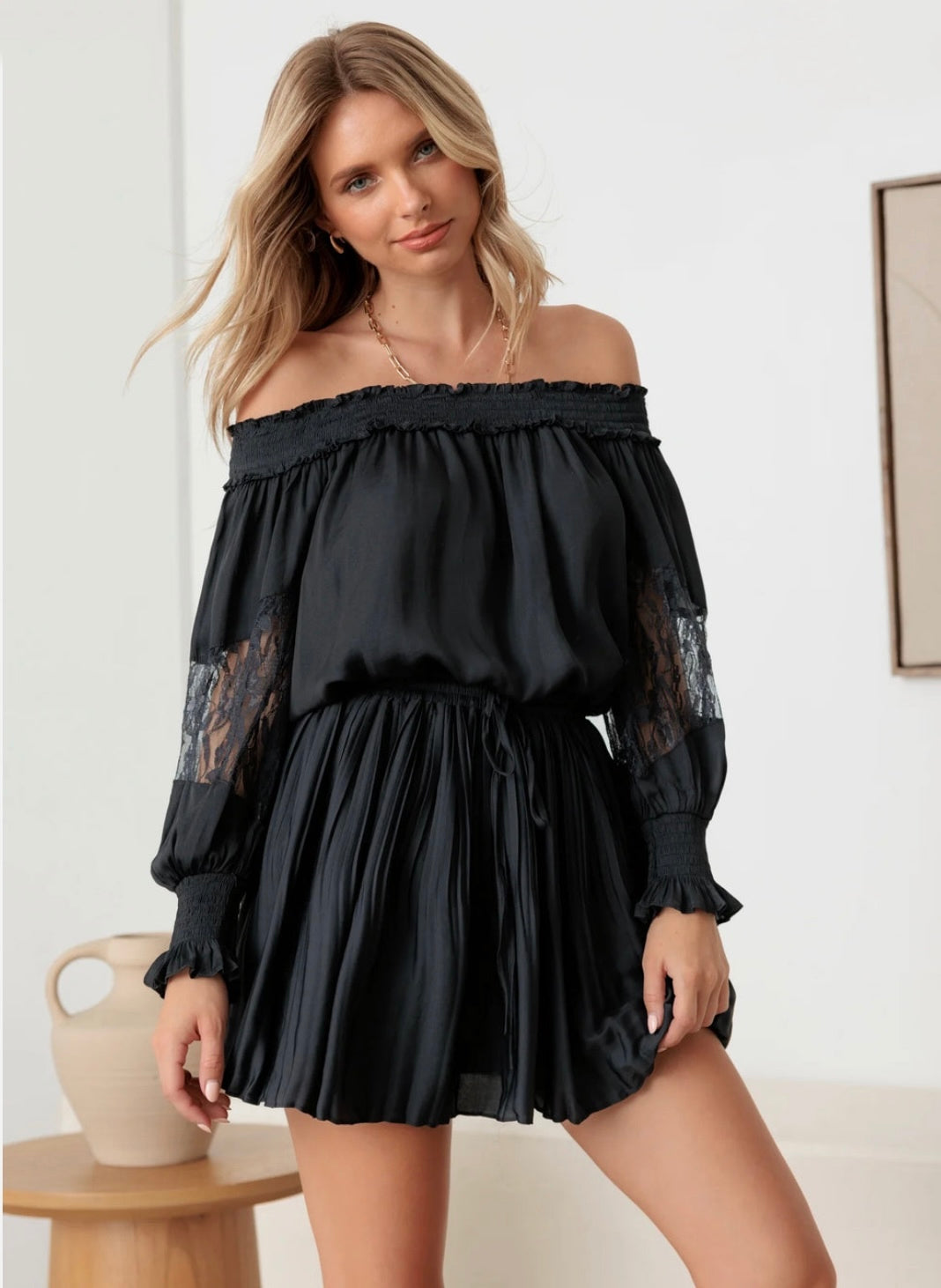 Kimberly Off-Shoulder Lace Sleeve Romper