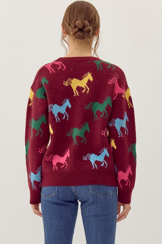 Delilah Burgundy Horse Graphic Sweater