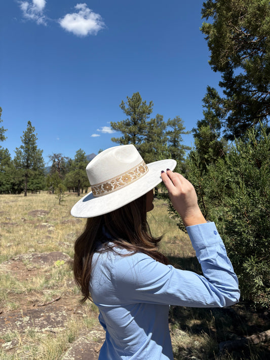 Piper White Flower Ribbon Fedora Hat