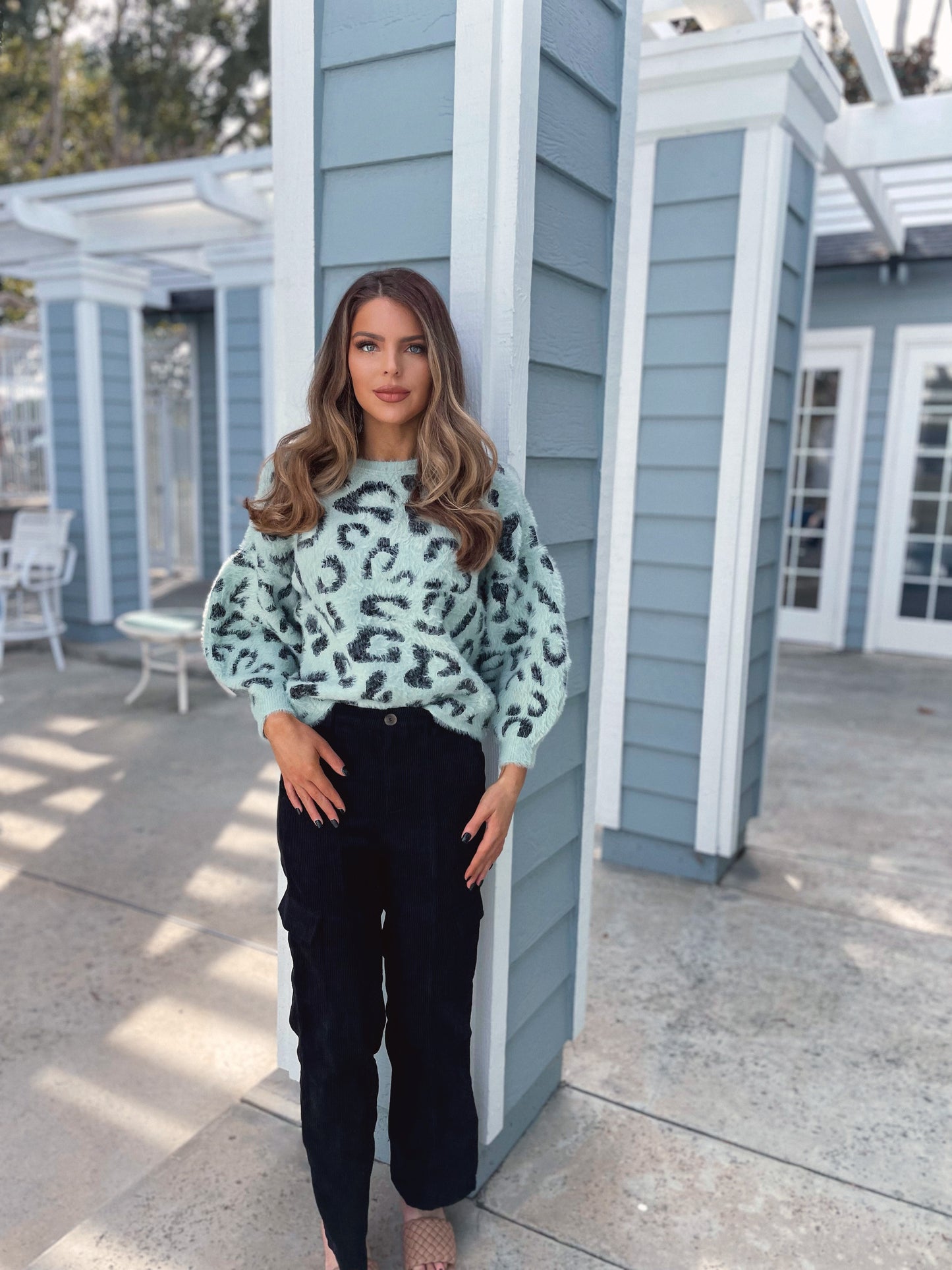 Misty Mint Leopard Sweater