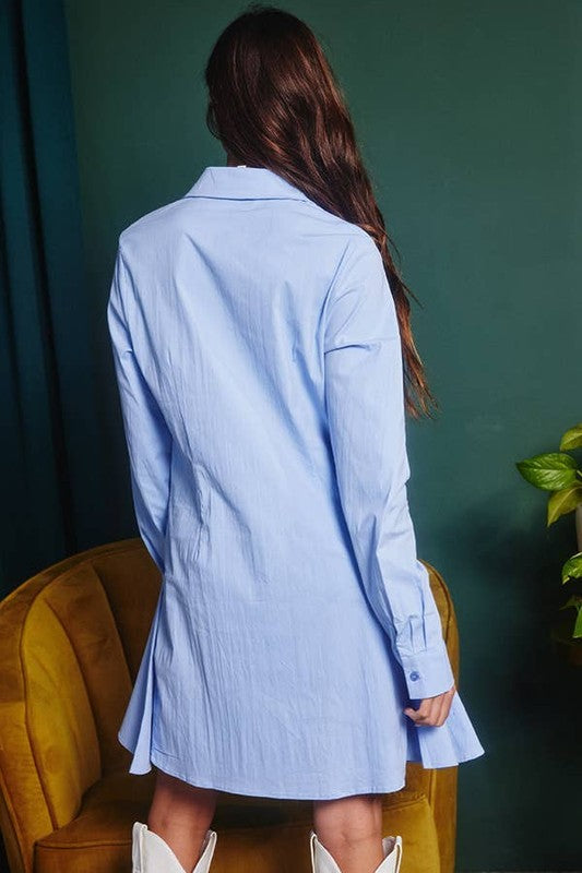 Kennedy Long Sleeve Button Down Pleated Dress