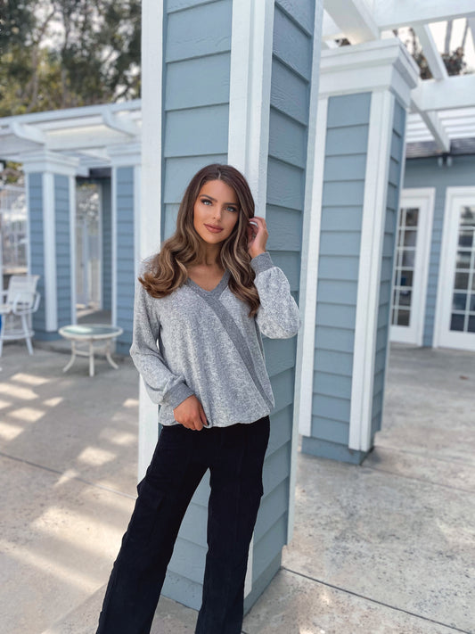 Gracie Heather Grey Contrasting Top