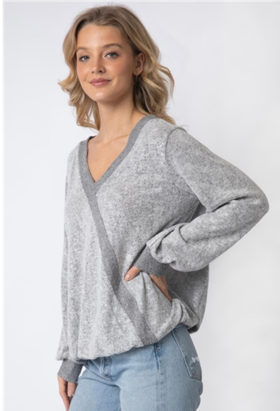 Gracie Heather Grey Contrasting Top