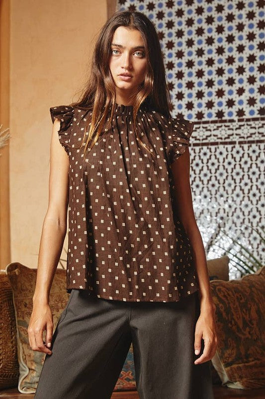 Cecilia Brown Ruffle Blouse Top