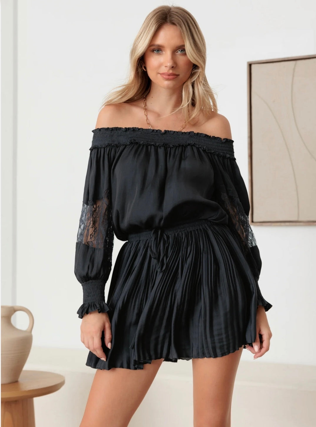 Kimberly Off-Shoulder Lace Sleeve Romper
