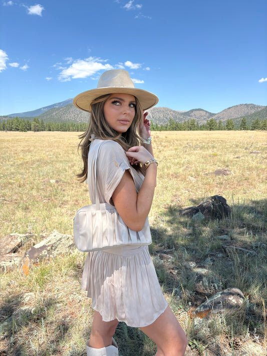 Kehlani Beige Pleated Purse