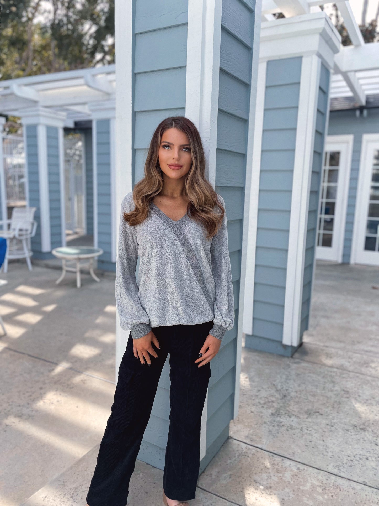 Gracie Heather Grey Contrasting Top