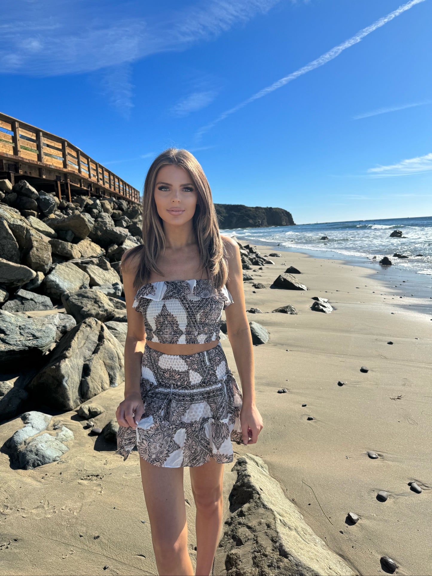 Payton Patterned Strapless Ruffle Two Piece Set