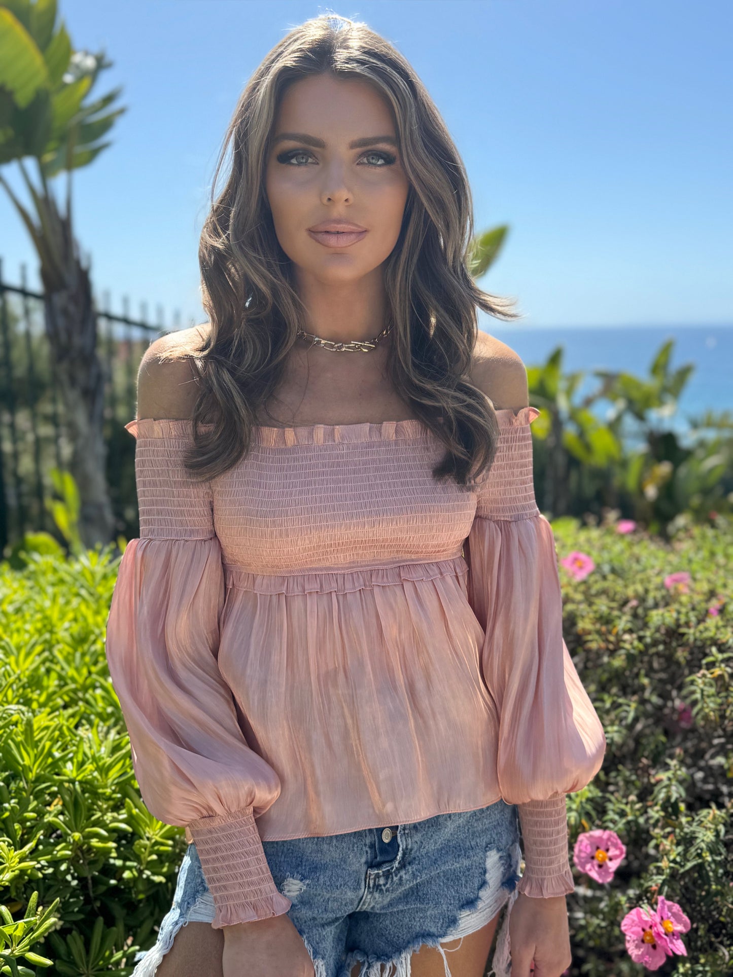 Octavia Off Shoulder Peach Smocked Top
