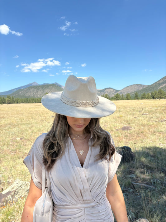 Arabella Beige Double Braided Fedora Hat
