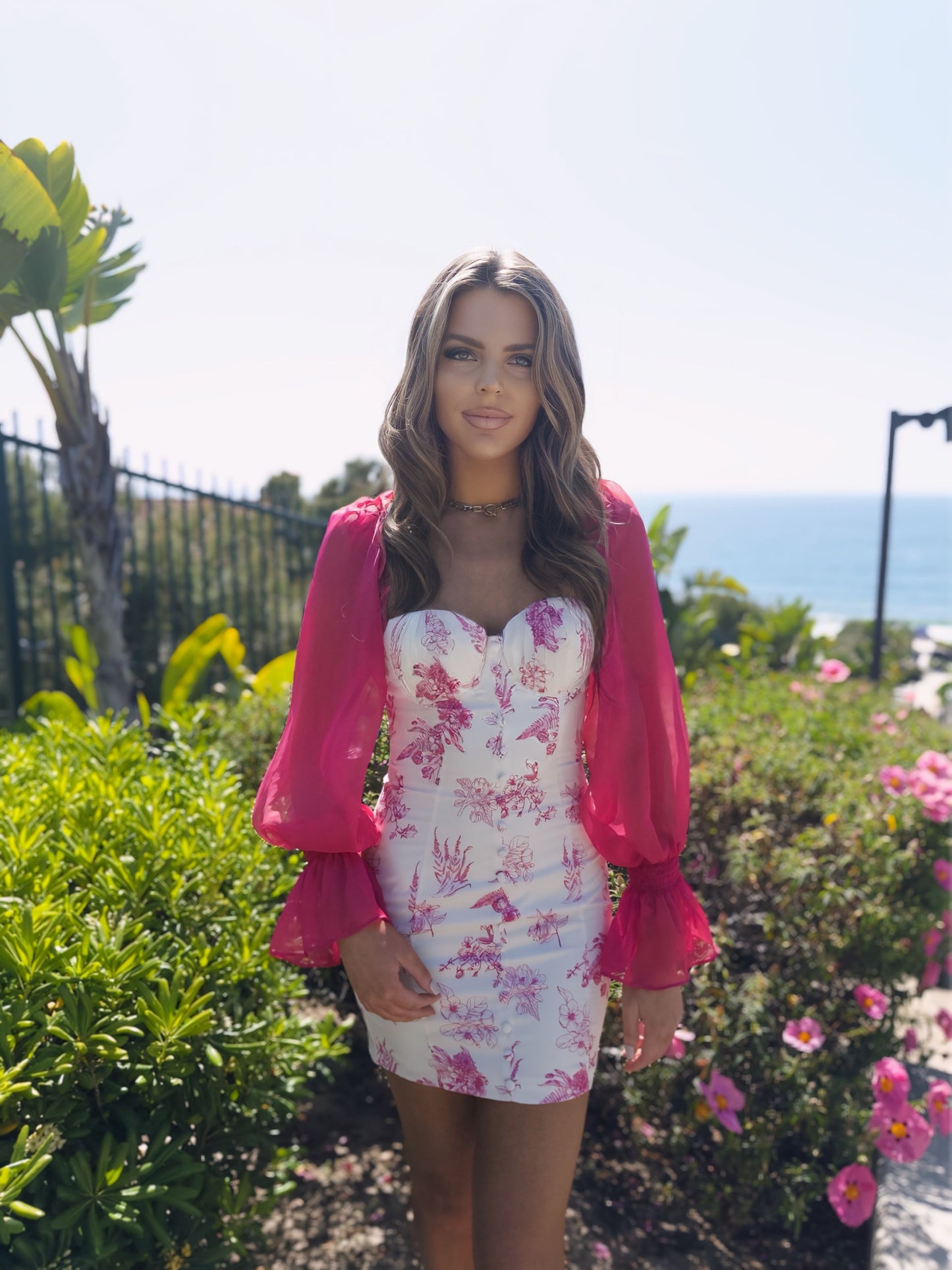 Valentina Long Sleeve Puff Sleeve Floral Mini Dress