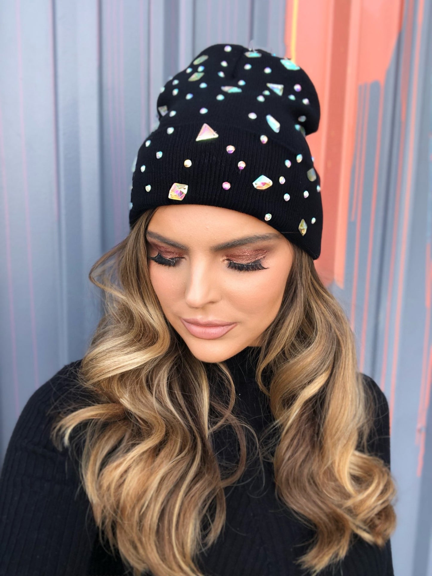Jessa Jeweled Black Beanie