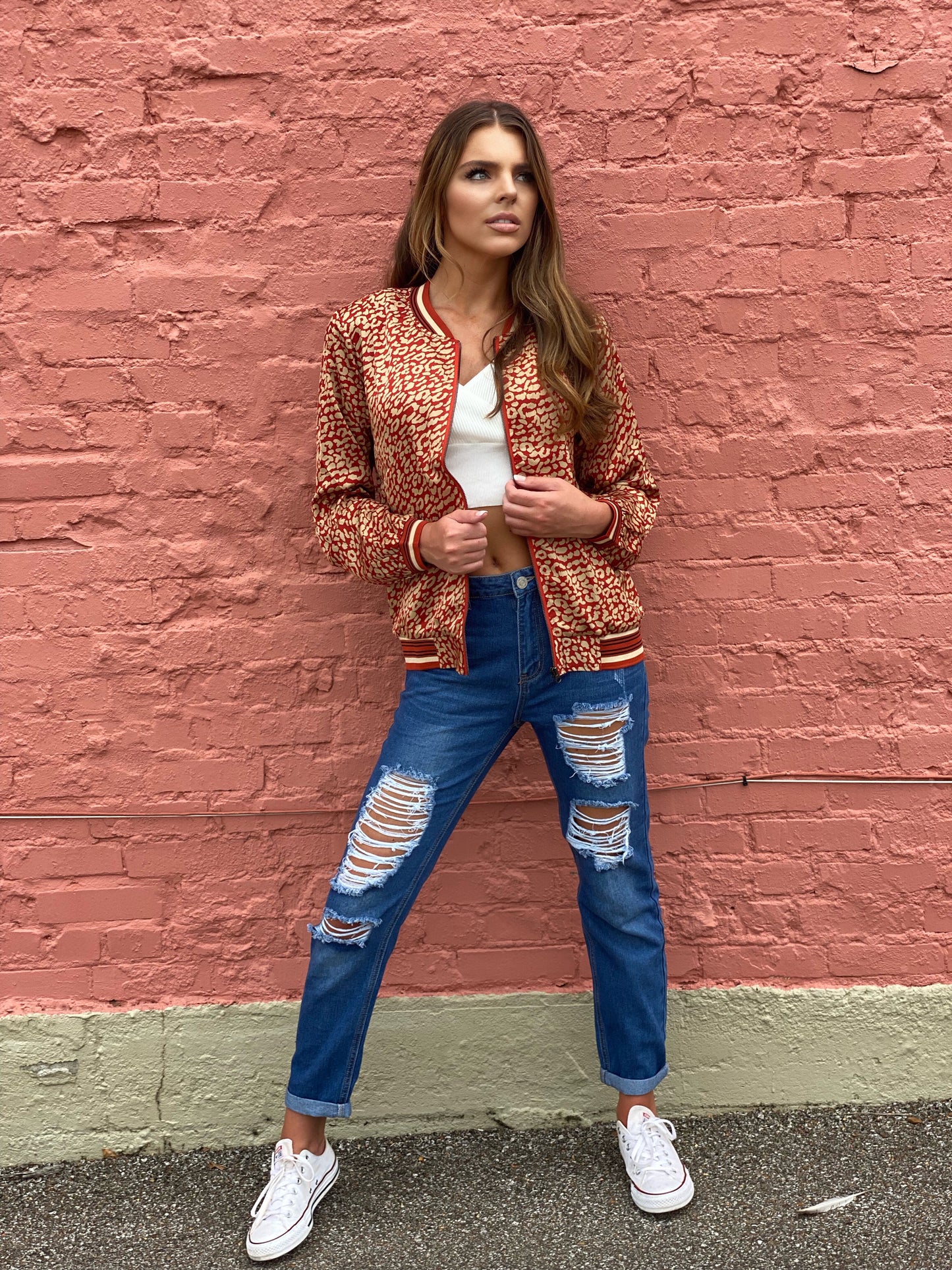 Orange leopard Bomber style jacket, zip closure