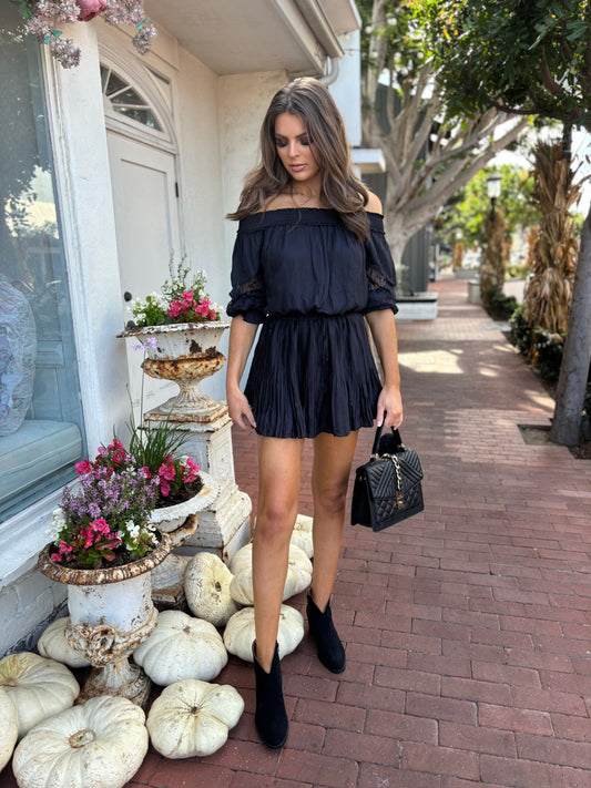 Kimberly Off-Shoulder Lace Sleeve Romper