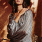 Cora Green and Pink V-Neck Long Sleeve Blouse