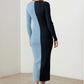 Brooke Ribbed Two Tone Button Down V-Neck Knit Maxi Dress