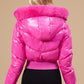 Regina Pink Faux Fur Trim Shiny Puffer Jacket