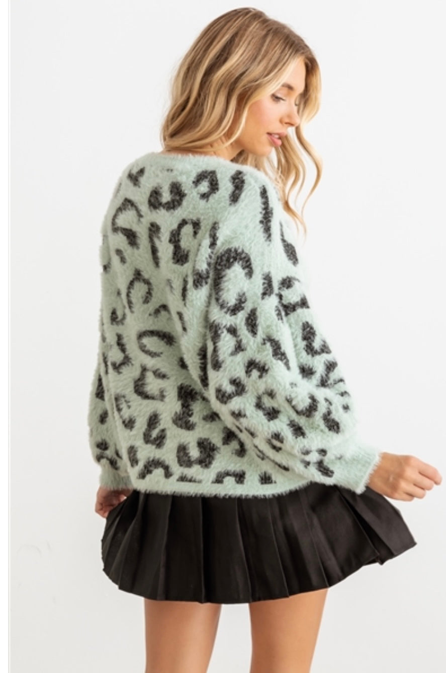 Misty Mint Leopard Sweater