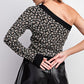 Lucy Black Leopard One Shoulder Cropped Sweater