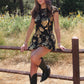 Quinn Gold and Black Floral Bubble Hem Dress