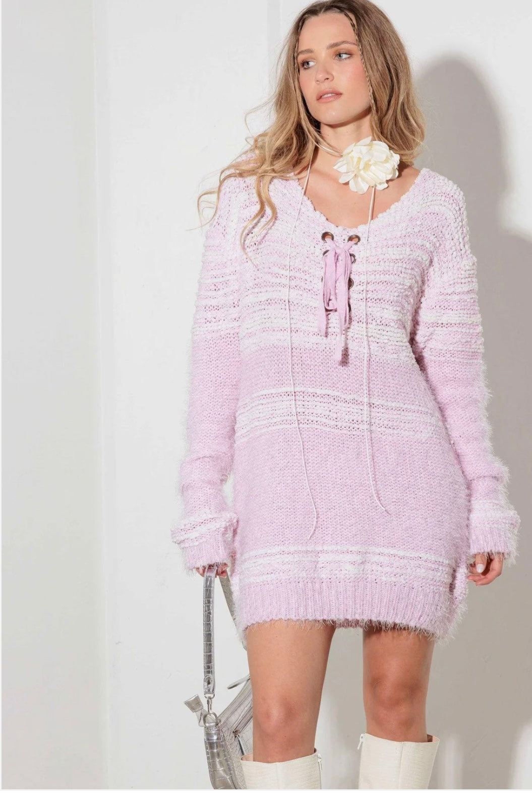 Christy Oversized Light Pink Tunic Sweater Dress