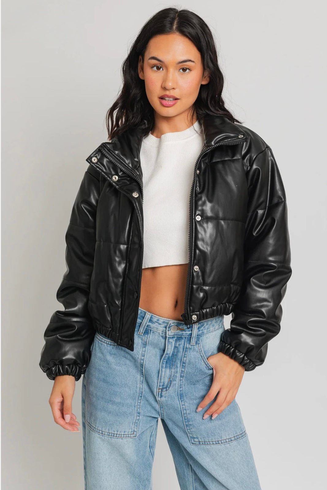 Linda Faux Leather Puffer Jacket