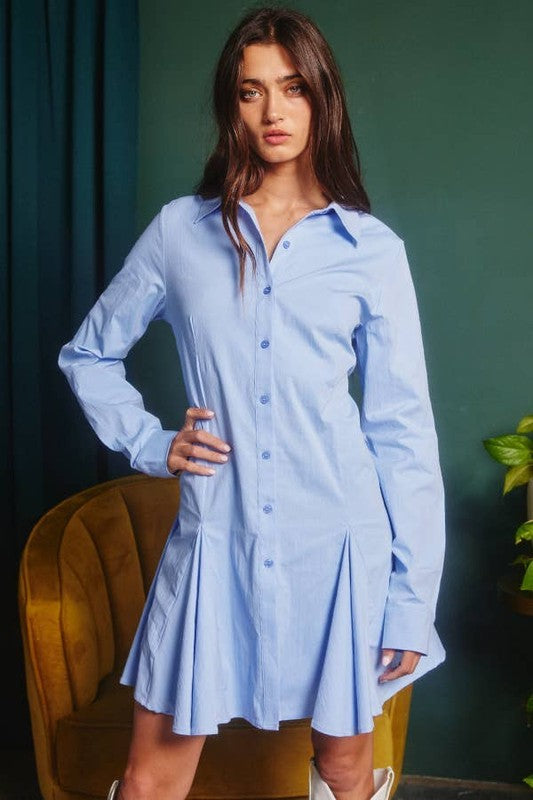 Kennedy Long Sleeve Button Down Pleated Dress