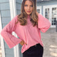 Bella Pink Wide Sleeve Womens Turtleneck