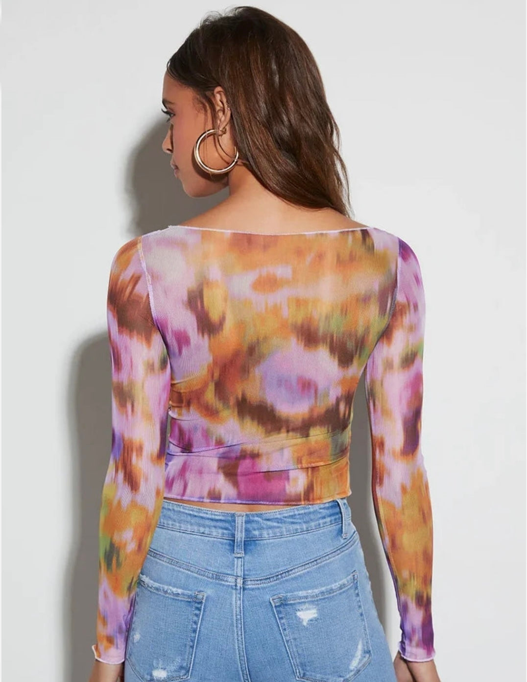 Mecca Long Sleeve Abstract Mesh Top