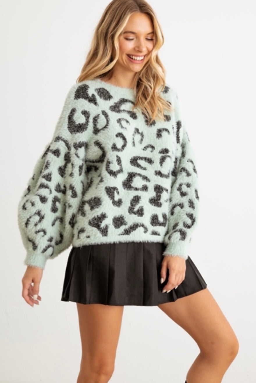 Misty Mint Leopard Sweater