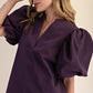 Kinsley Plum V-Neck Puff Sleeve Blouse
