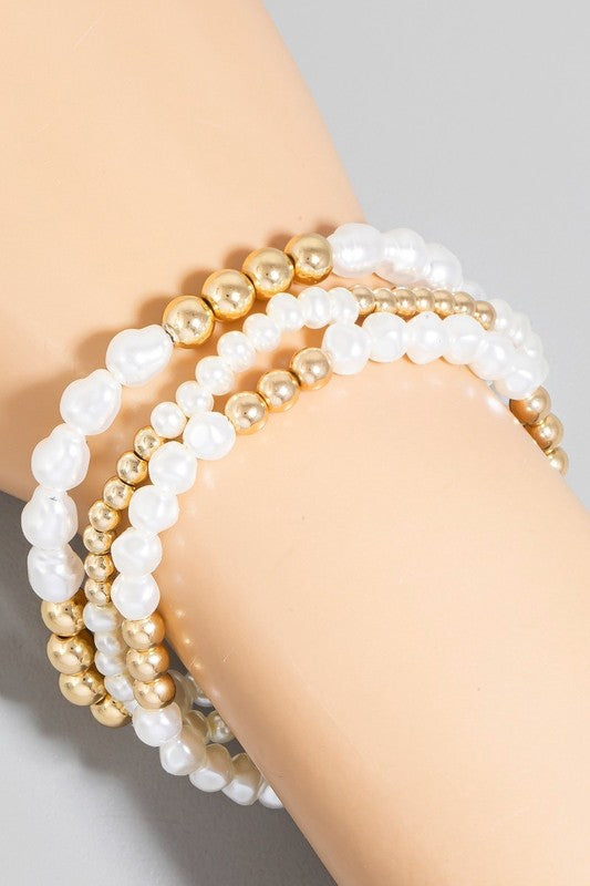 Eva White and Gold Stackable Bracelet Set