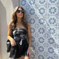 Emma Black and White Tie Dye Strapless Bodysuit