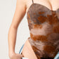 Aylani Brown Tie Dye Bustier Style Mesh Bodysuit