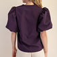 Kinsley Plum V-Neck Puff Sleeve Blouse