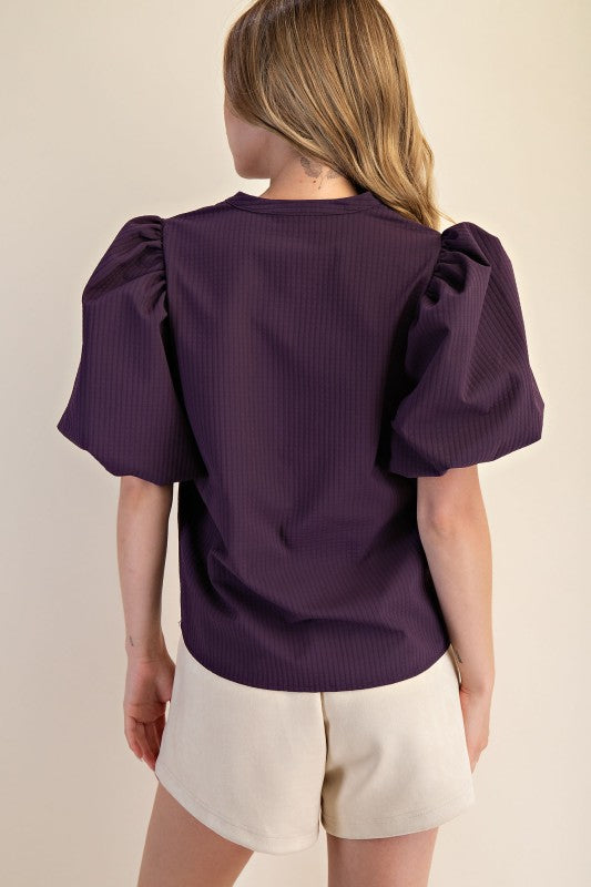 Kinsley Plum V-Neck Puff Sleeve Blouse