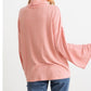 Bella Pink Wide Sleeve Womens Turtleneck