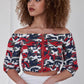 Rudy Red Camouflage Off the Shoulder Crop Top