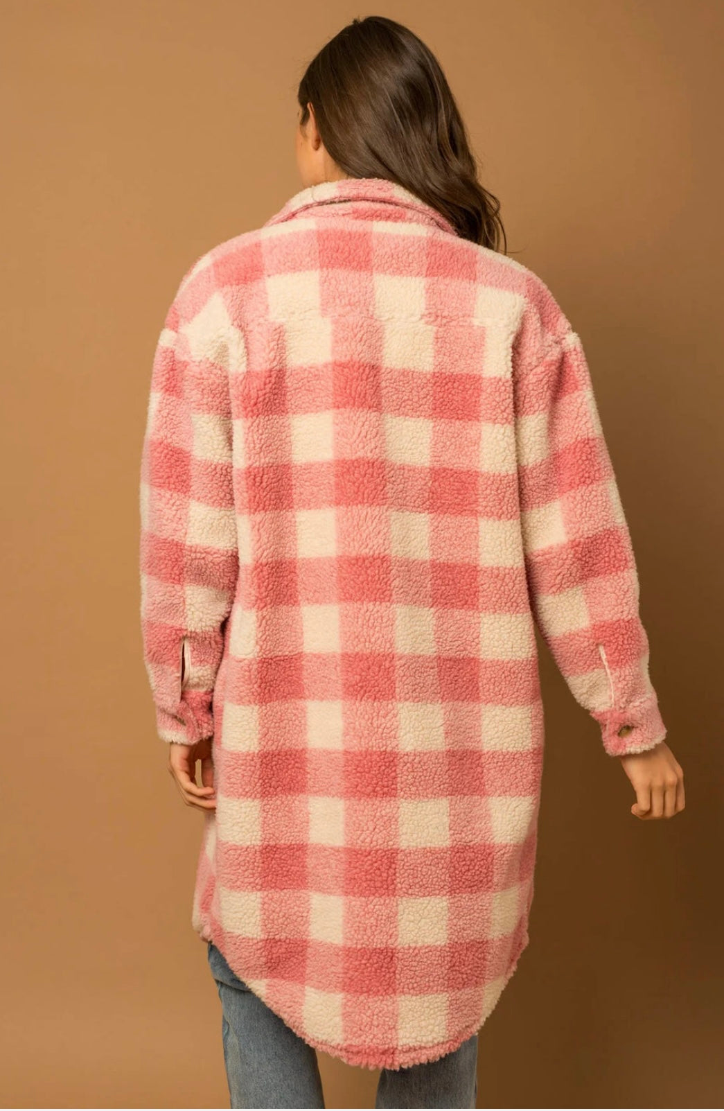 Candy Cream and Pink Buffalo Plaid Sherpa Shacket