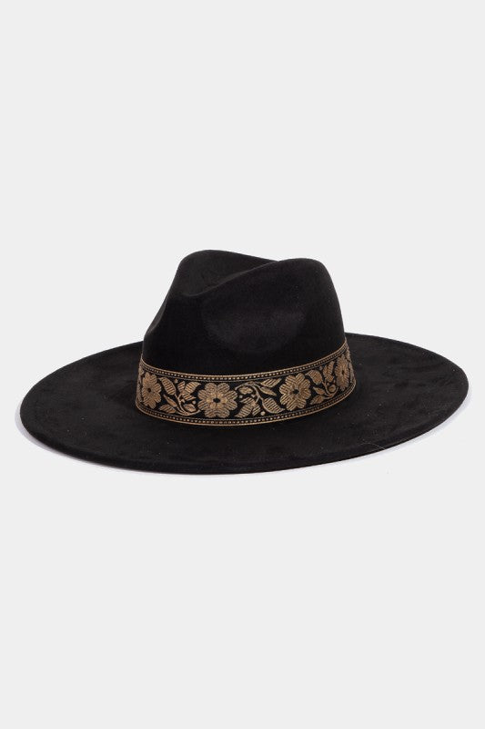 Piper Black Flower Ribbon Fedora Hat