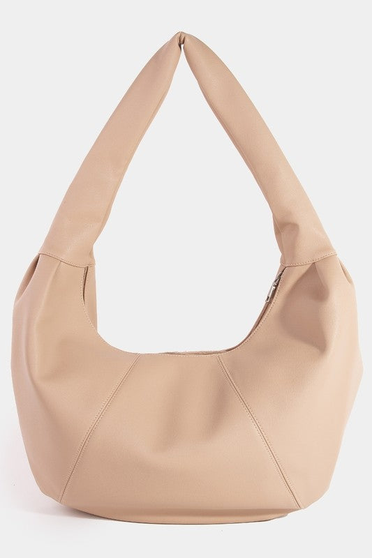Brooke Taupe Panel Stitch Faux Leather Crescent Boho Shoulder Bag