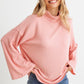 Bella Pink Wide Sleeve Womens Turtleneck